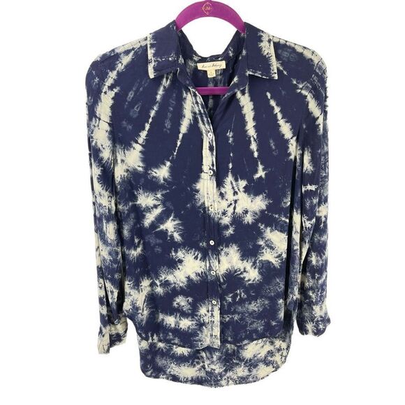 Anthropologie Jane and Delancey tie dye blouse button down top shirt small blue - Picture 1 of 12